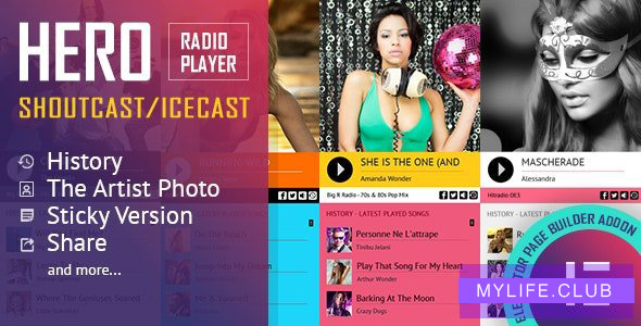 Hero v1.0.0 – Shoutcast and Icecast Radio Player With History – Elementor Widget Addon