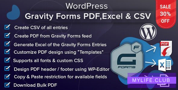 WordPress Gravity Forms PDF, Excel & CSV v1.4.1 【nulled】